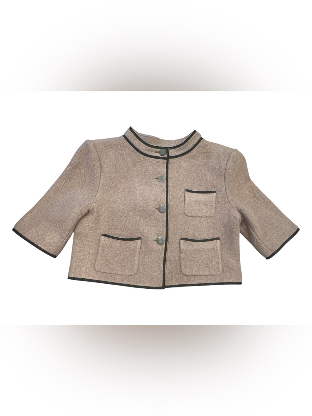 BCBGMaxAzria Taupe Cropped Boxy Blazer with Black Trim